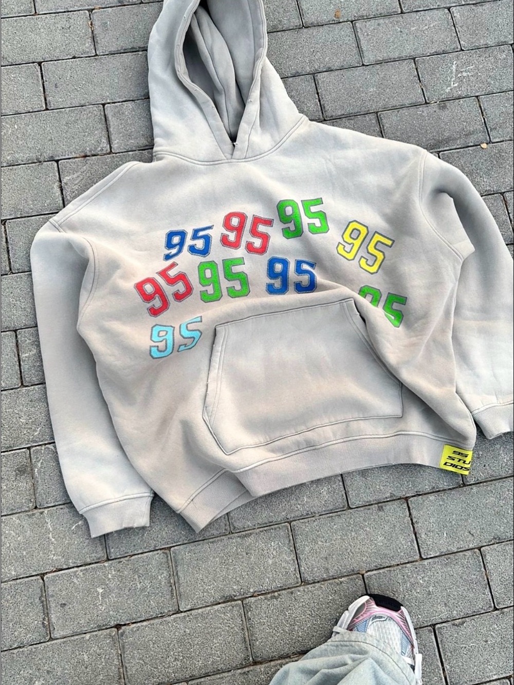 Ninety Nine Studios Light Gray Hoodie with Multicolor '95' Patches